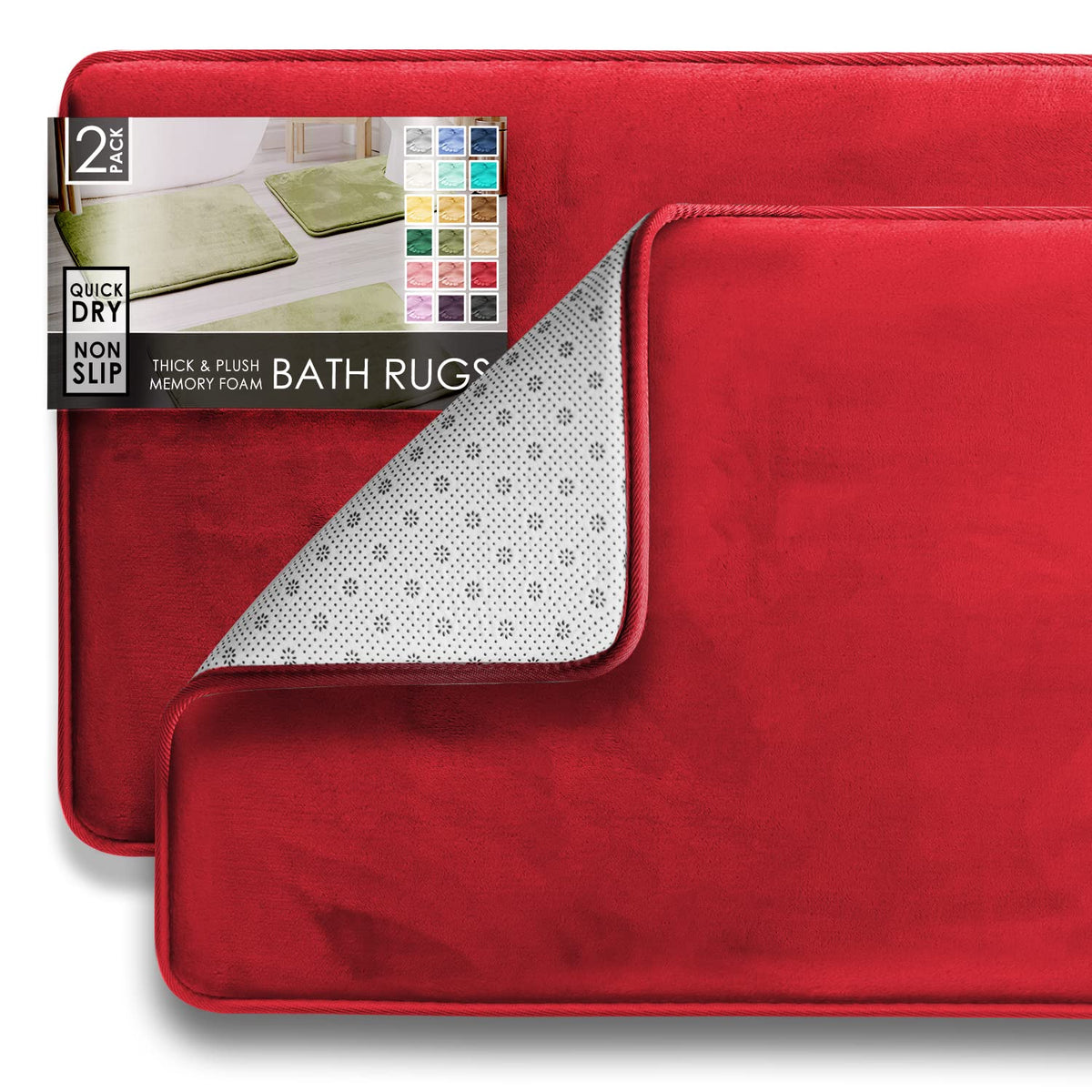 Clara Clark 3 Piece Bathroom Rugs Bath Mat Set, Velvet Memory Foam Bath Mats for Bathroom - Non-Slip, PVC Backing Bath Rugs, Washable - Dries Quickly, Grey