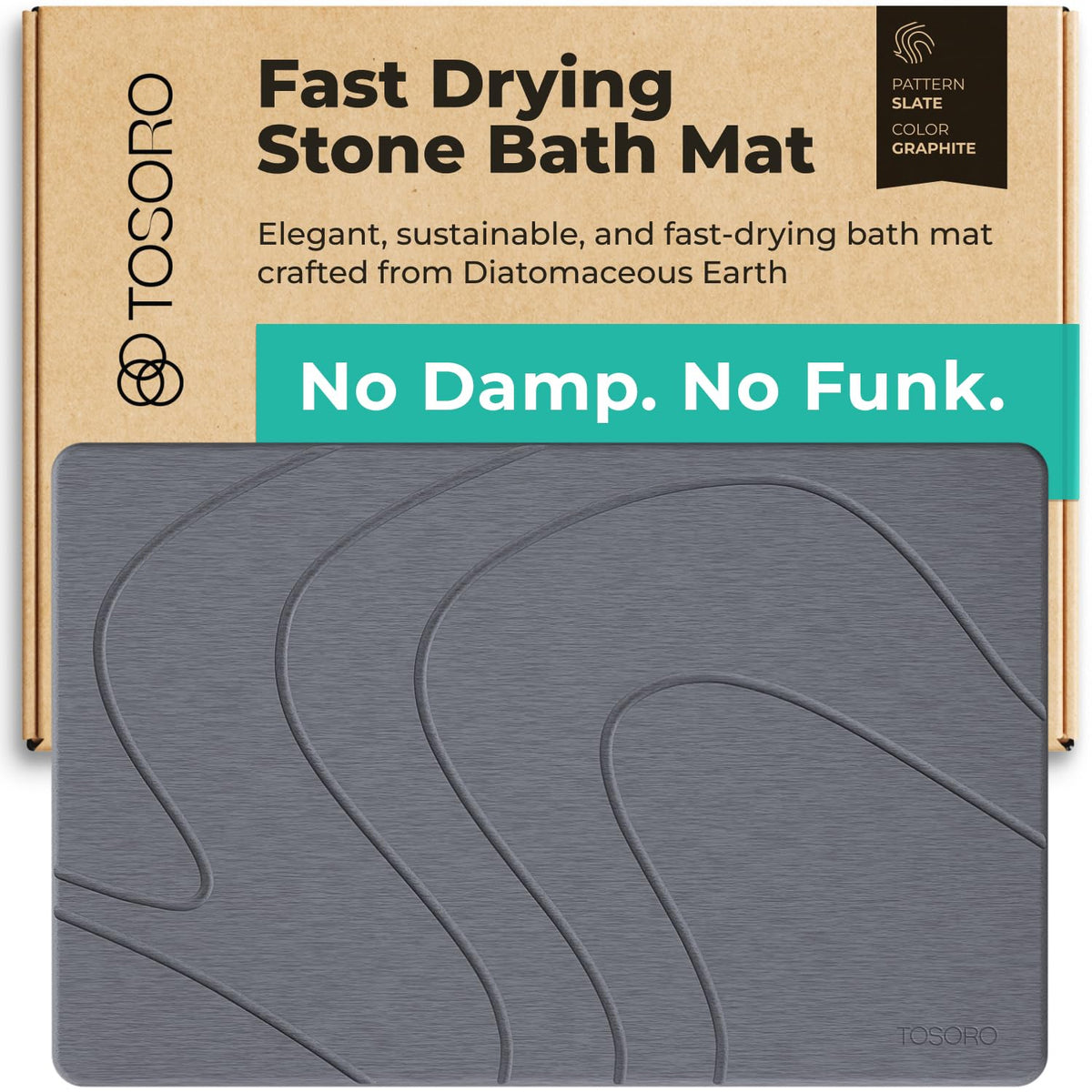 TOSORO - Stone Bath Mat Diatomaceous Earth Shower Mat Non-Slip Super Absorbent Diatomite Stone Bath Mats for Bathroom Floor Quick Drying Natural Easy to Clean (23.5 x 15) - Sandstone