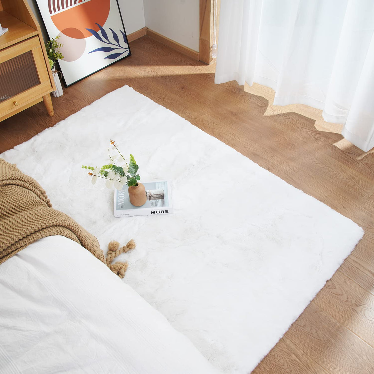 Ghouse Soft Faux Sheepskin Fur Rug 2x4 Black Fluffy Bedside Rugs Plush Rug Shag Nursery Carpet Area Rugs for Living Room Bedroom Playing Room Decor
