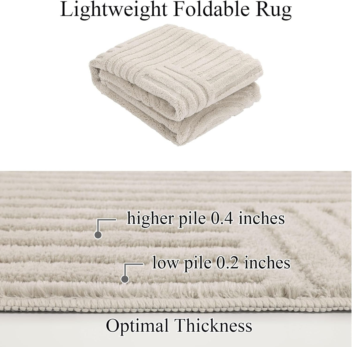 SHACOS Soft Fluffy Arch Pattern Area Rug 2'7"x5' Non Slip Washable Minimalist Modern High-Low Geometric Carpet for Living Room Kitchen Bedroom Bathroom, Beige