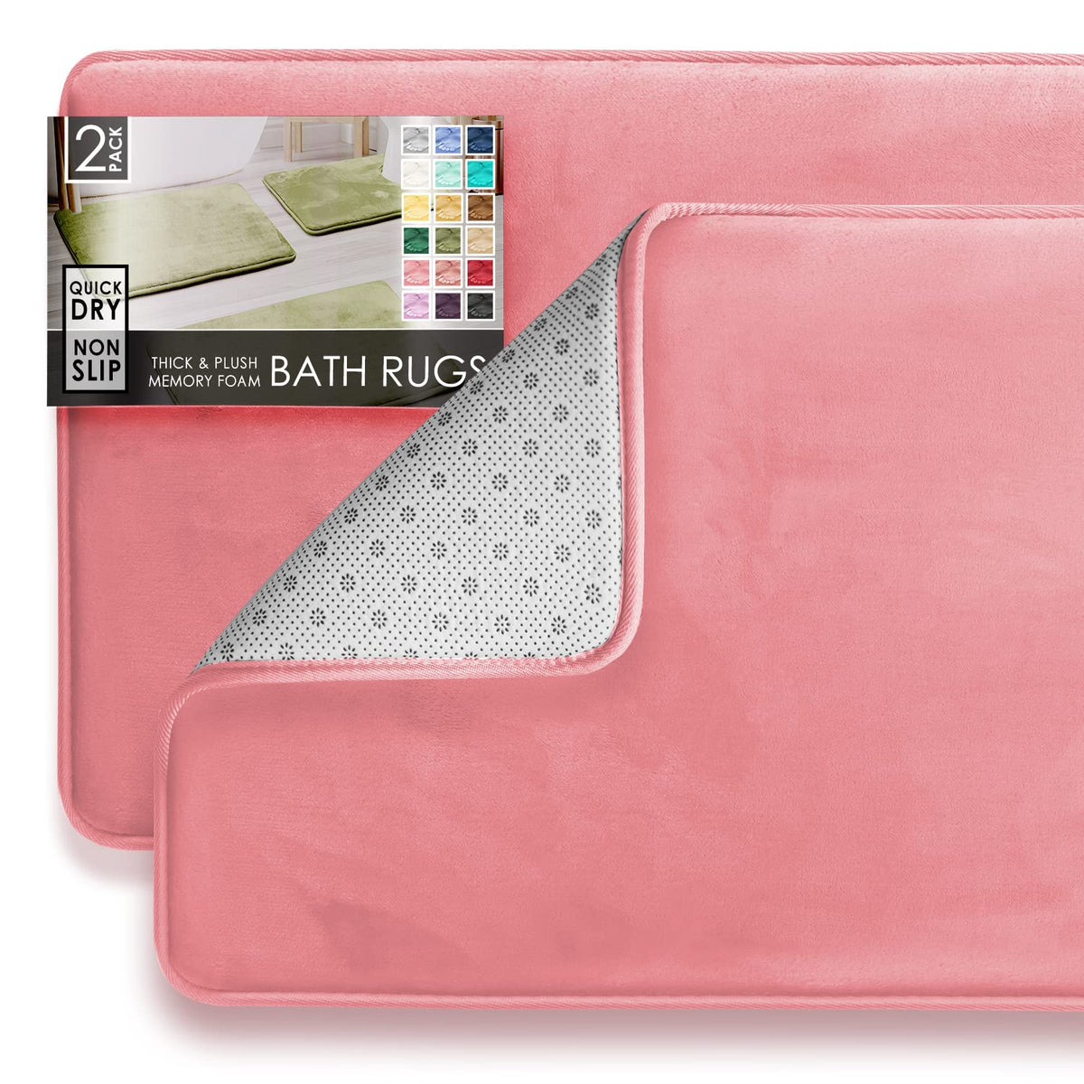 Clara Clark 3 Piece Bathroom Rugs Bath Mat Set, Velvet Memory Foam Bath Mats for Bathroom - Non-Slip, PVC Backing Bath Rugs, Washable - Dries Quickly, Grey
