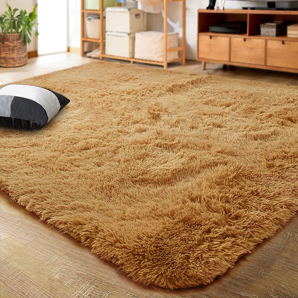 LOCHAS 2x3 Area Rugs Fluffy Living Room Carpets for Kids Bedroom, Brown