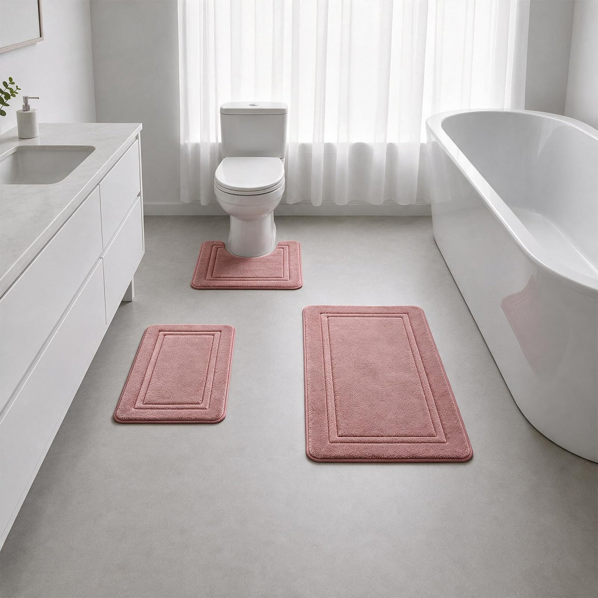 Bathroom Rugs Set 3 Piece, Bordered Memory Foam With Toilet Mats Dark Gray