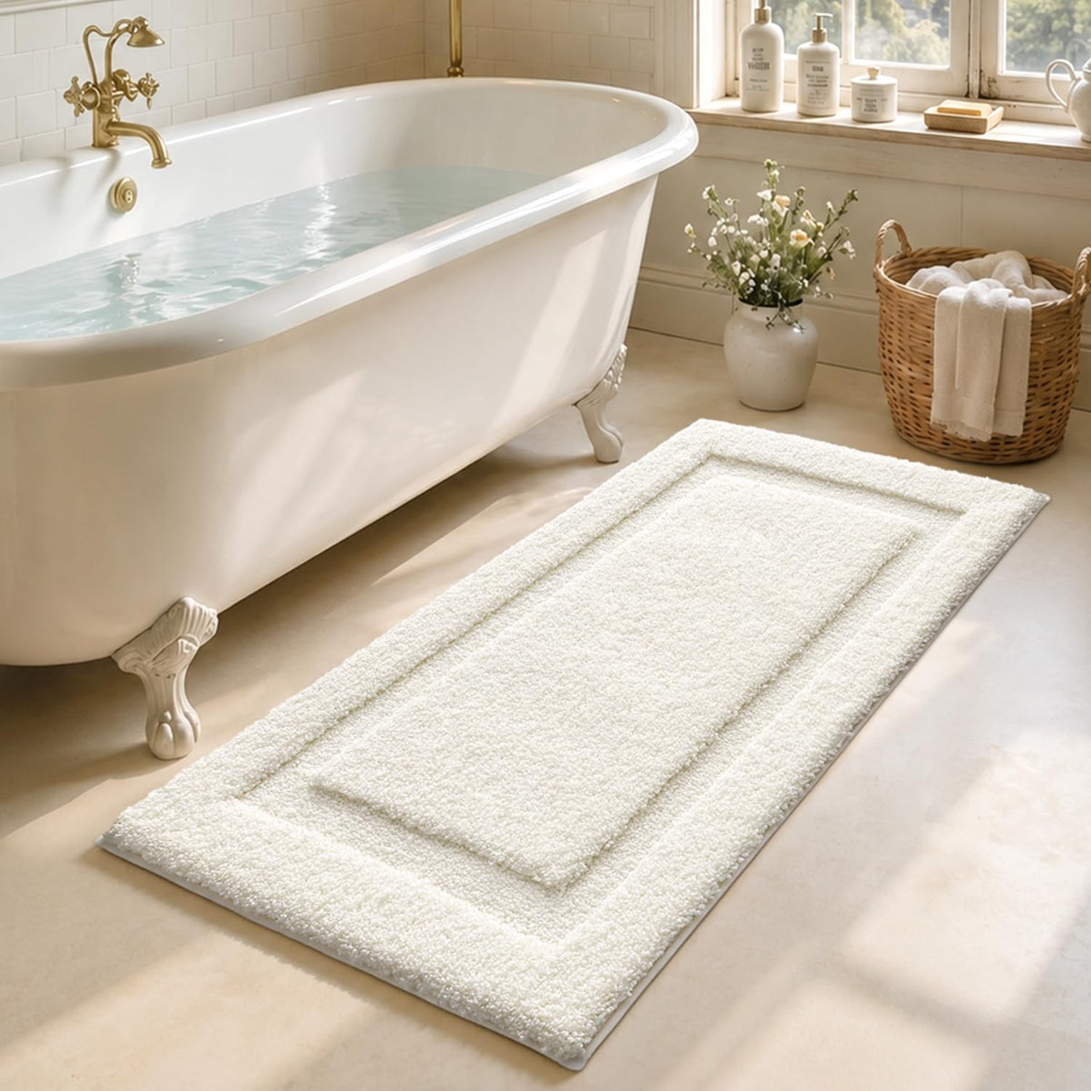 LUMI Ultra Soft Bathroom Rugs Absorbent, Non Slip Bath Mat 24x36, White