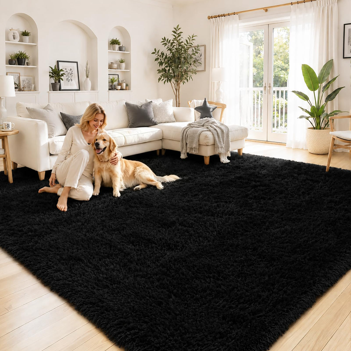 Small Shag Area Rug for Bedroom, 2x3 Cream Soft Plush Carpet