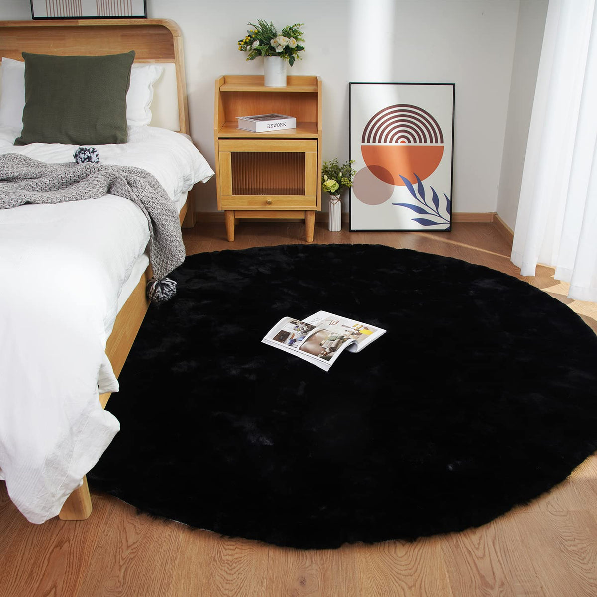 Ghouse Soft Faux Sheepskin Fur Rug 2x4 Black Fluffy Bedside Rugs Plush Rug Shag Nursery Carpet Area Rugs for Living Room Bedroom Playing Room Decor