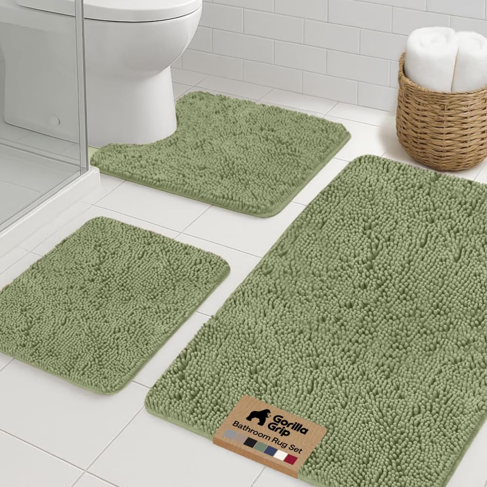 GORILLA GRIP Bathroom Area Rug Sets 2 Piece, Soft Chenille, 30x20 Grey