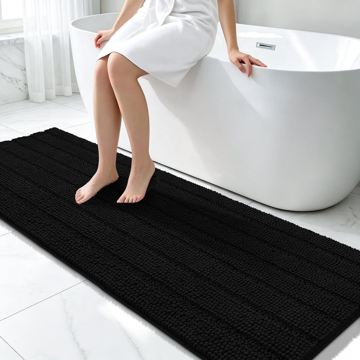 Bcoimo Small Bath Rug Mat,24x17 Chenille Non Slip Gray Bathroom Shower Mat