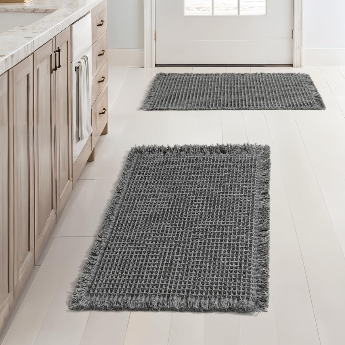 MIULEE Set of 2 Waffle Bathroom Rugs Boho Bath Mat Brown 18x30 Inch