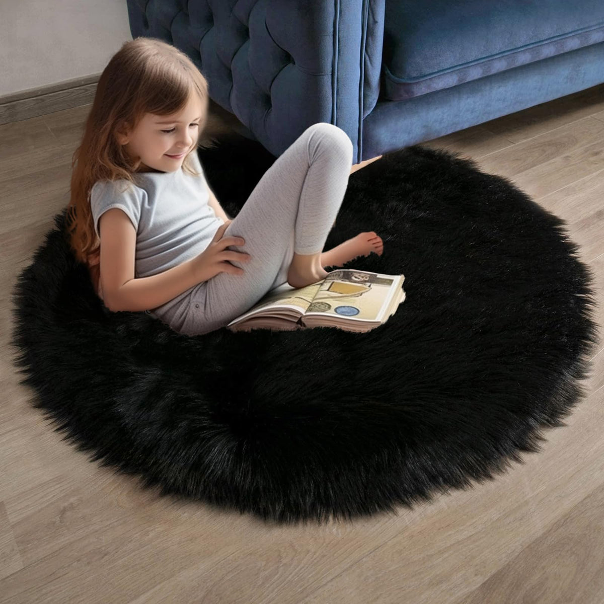 Ashler Faux Fur Rug, White, 2x3 Ft, Machine Washable