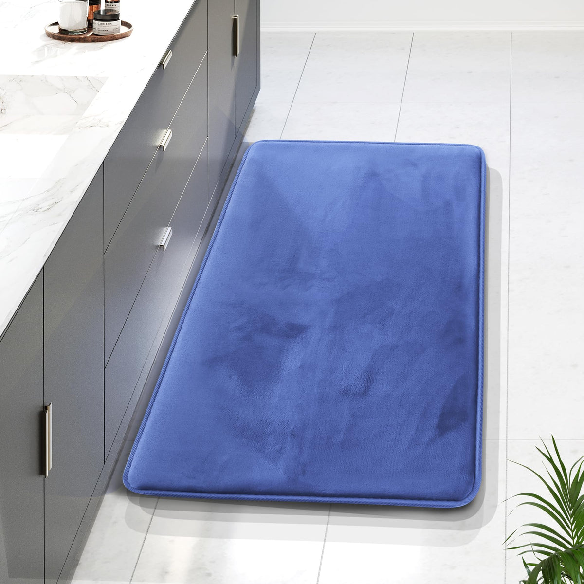 Clara Clark 3 Piece Bathroom Rugs Bath Mat Set, Velvet Memory Foam Bath Mats for Bathroom - Non-Slip, PVC Backing Bath Rugs, Washable - Dries Quickly, Grey