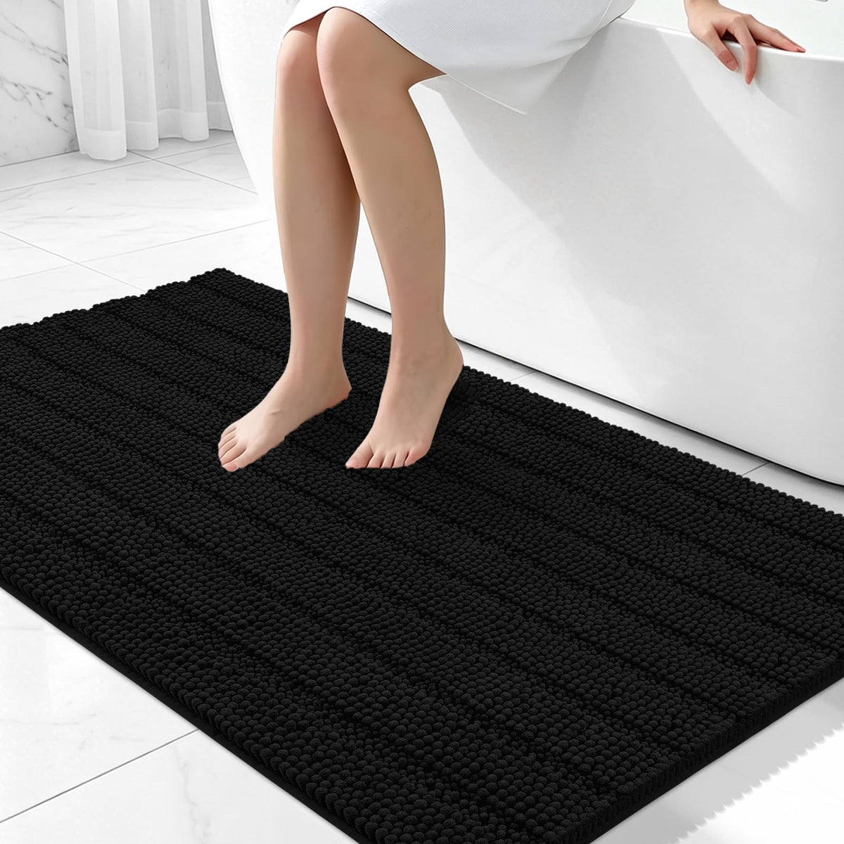 Bcoimo Small Bath Rug Mat,24x17 Chenille Non Slip Gray Bathroom Shower Mat