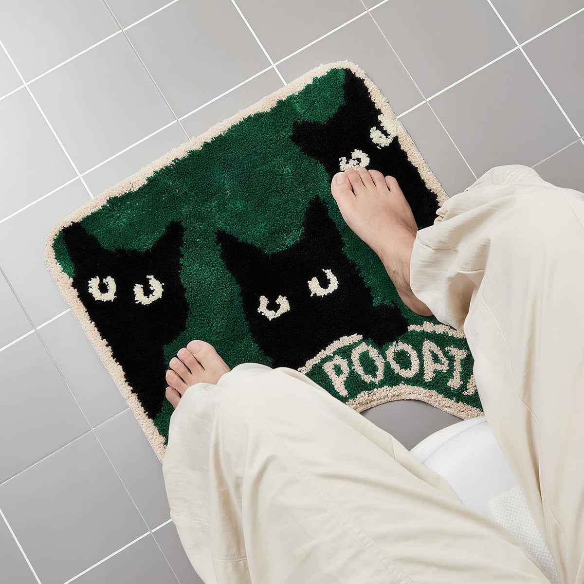 Drydiet U Shaped Toilet Rug Washable Cute Bath Mat 24x20,Black Cat