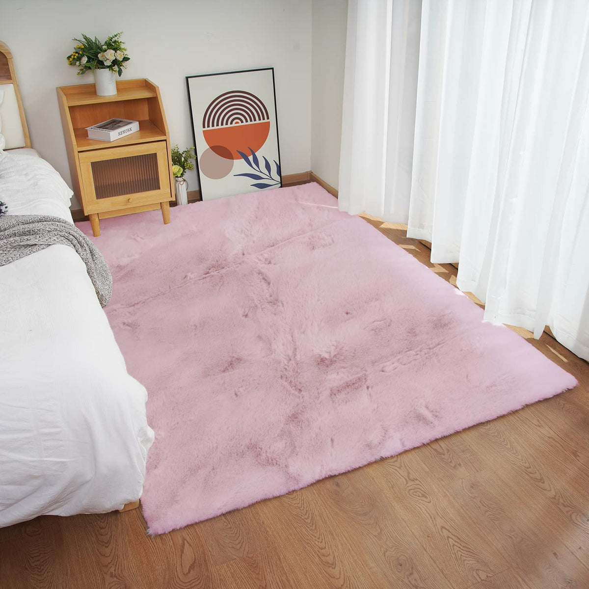 Ghouse Soft Faux Sheepskin Fur Rug 2x4 Black Fluffy Bedside Rugs Plush Rug Shag Nursery Carpet Area Rugs for Living Room Bedroom Playing Room Decor