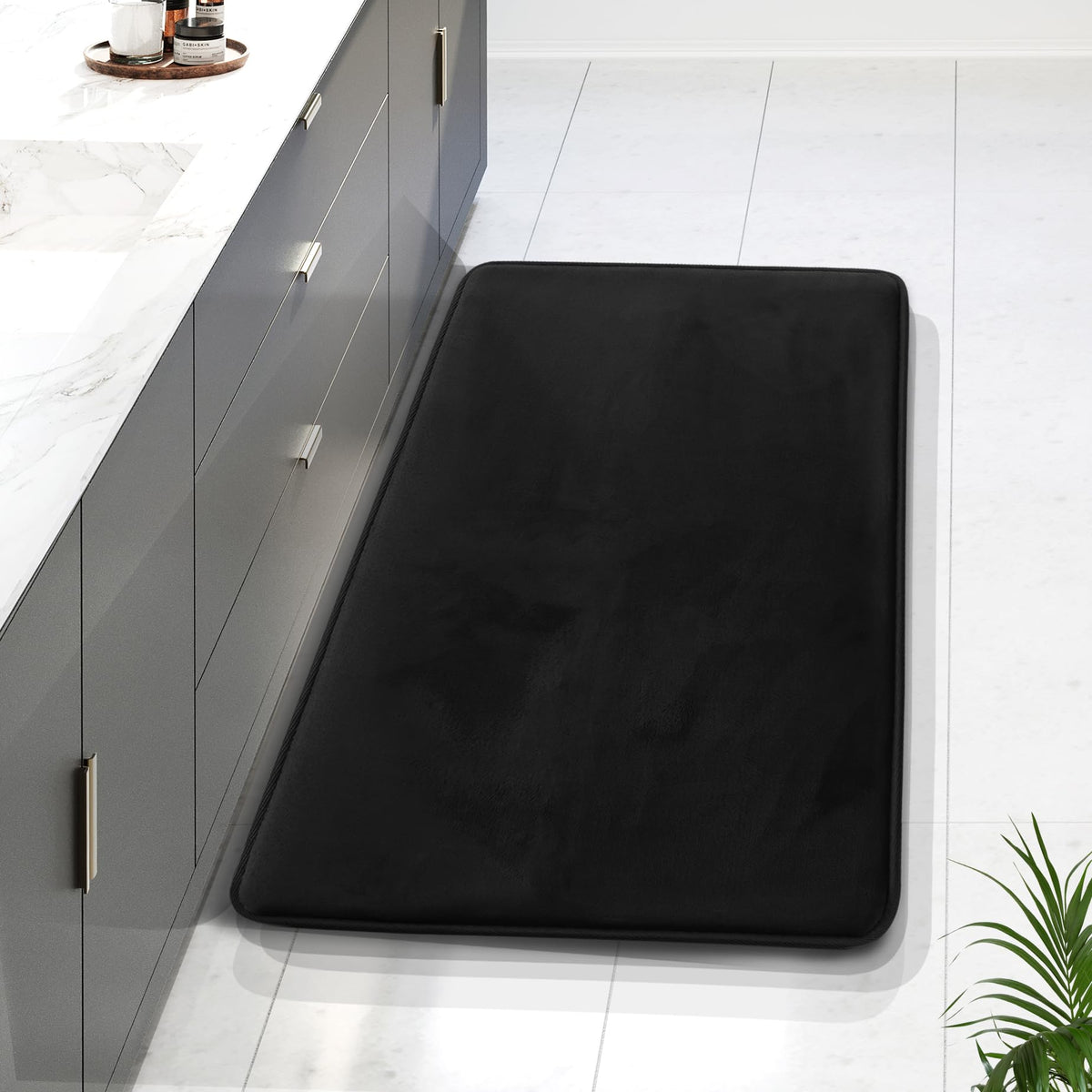Clara Clark 3 Piece Bathroom Rugs Bath Mat Set, Velvet Memory Foam Bath Mats for Bathroom - Non-Slip, PVC Backing Bath Rugs, Washable - Dries Quickly, Grey