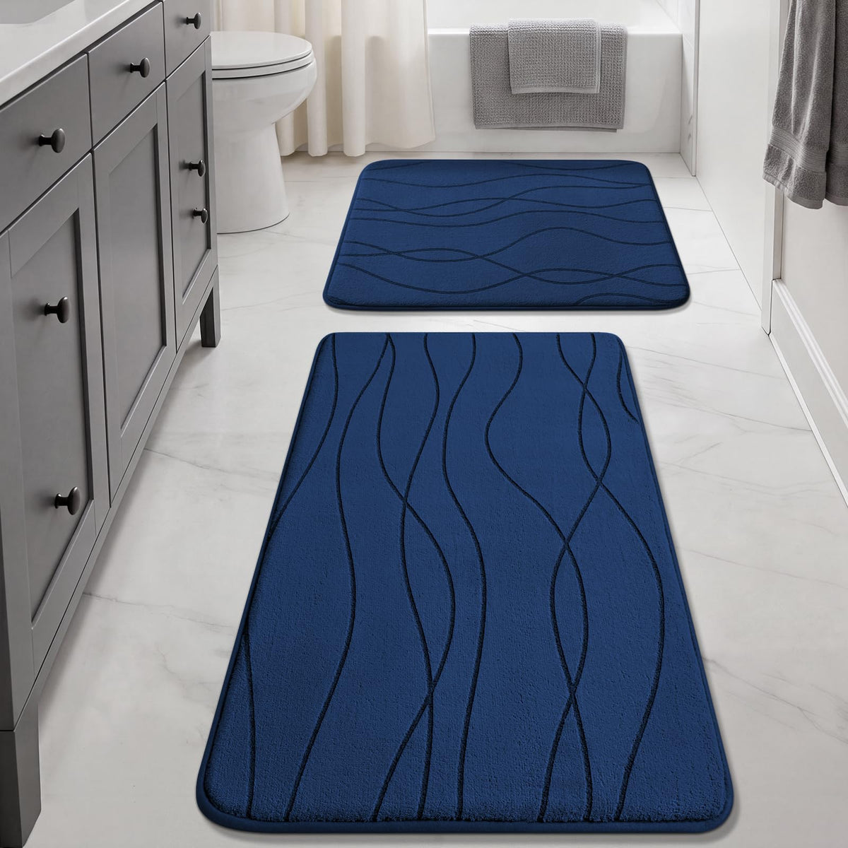 YIHOUSE Bathroom Rugs Set 5 Piece, Memory Foam Bath Mat Dark Grey