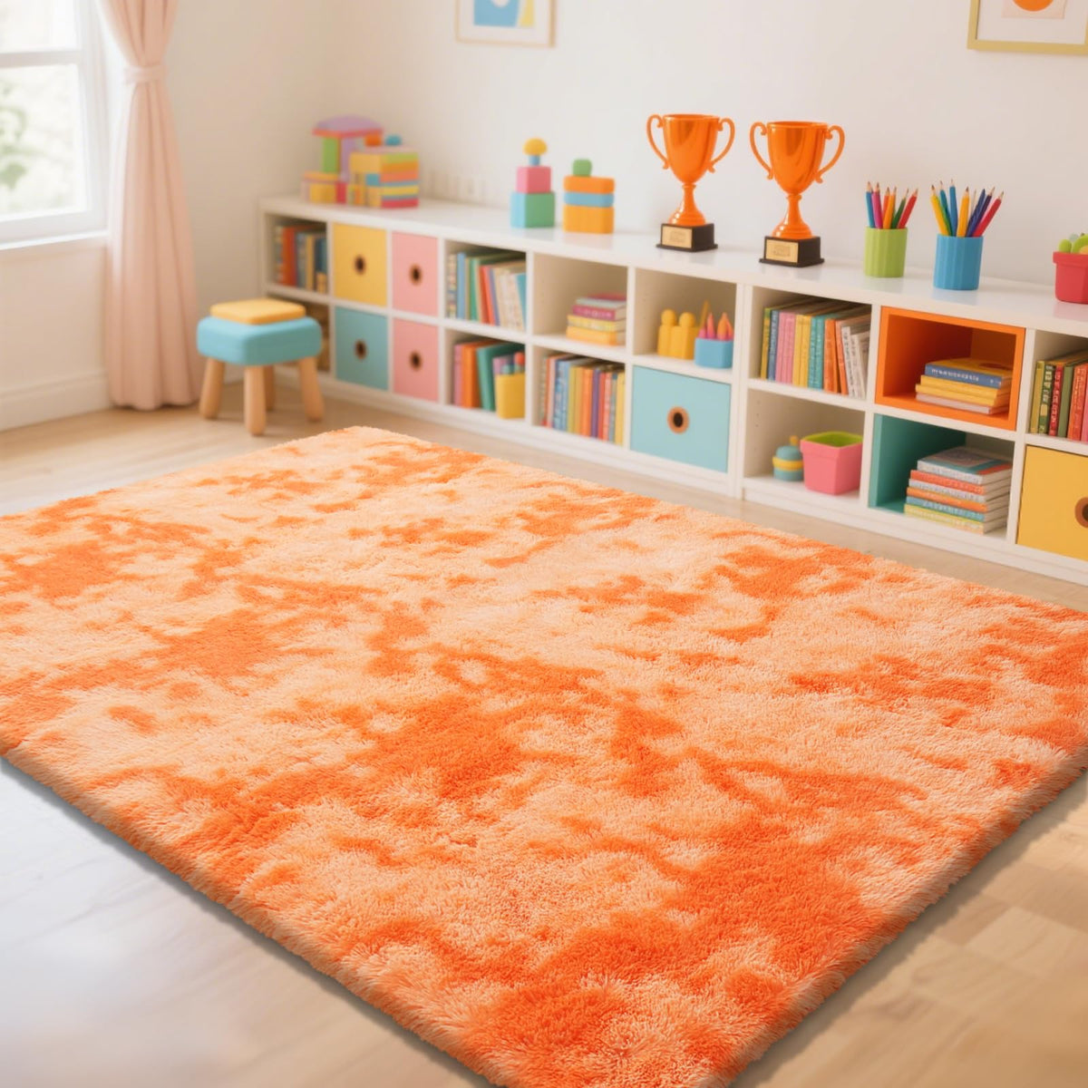 Beige 2x4 Area Rugs for Bedroom, Fluffy Shag Rug Small Rug Bedside Carpet