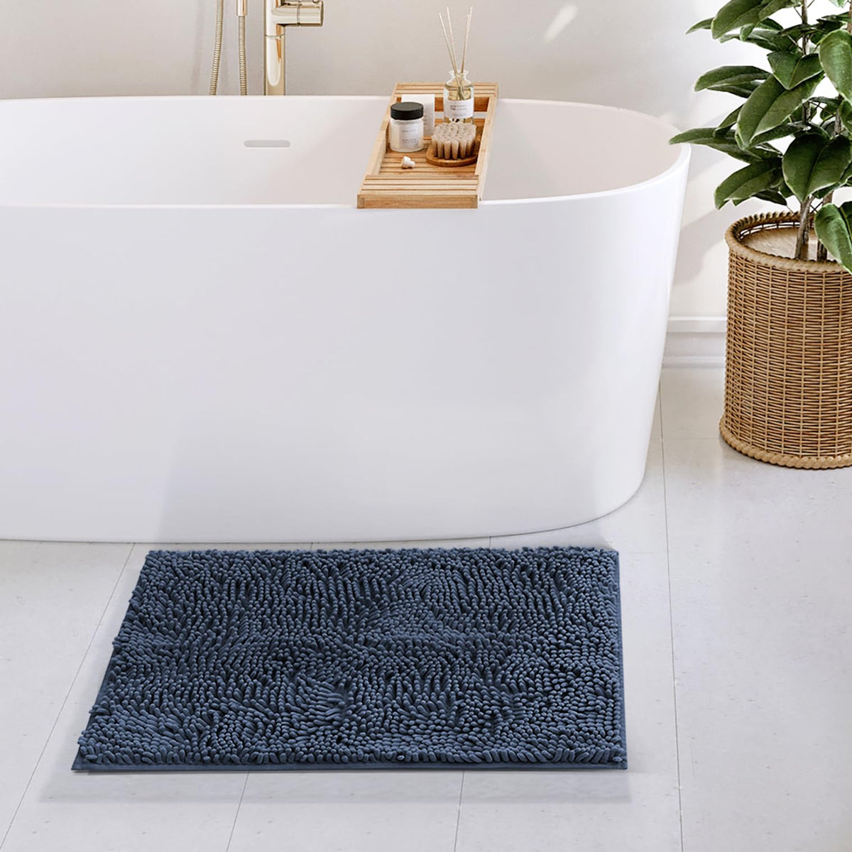 Hearth & Harbor Bathroom Rugs, Chenille Bath Mat - Machine Washable Bath Mats for Bathroom Non-Slip Backing Rubber, Quick Dry Bathroom Mat, 17 x 24 + 20 x 32 - Hunter Green