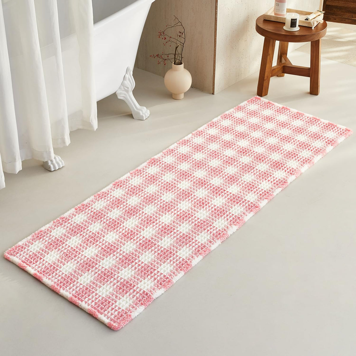 TYUU Waffle Bath Mat, Boho Bathroom Rugs Non Slip Washable, 30x20 Khaki