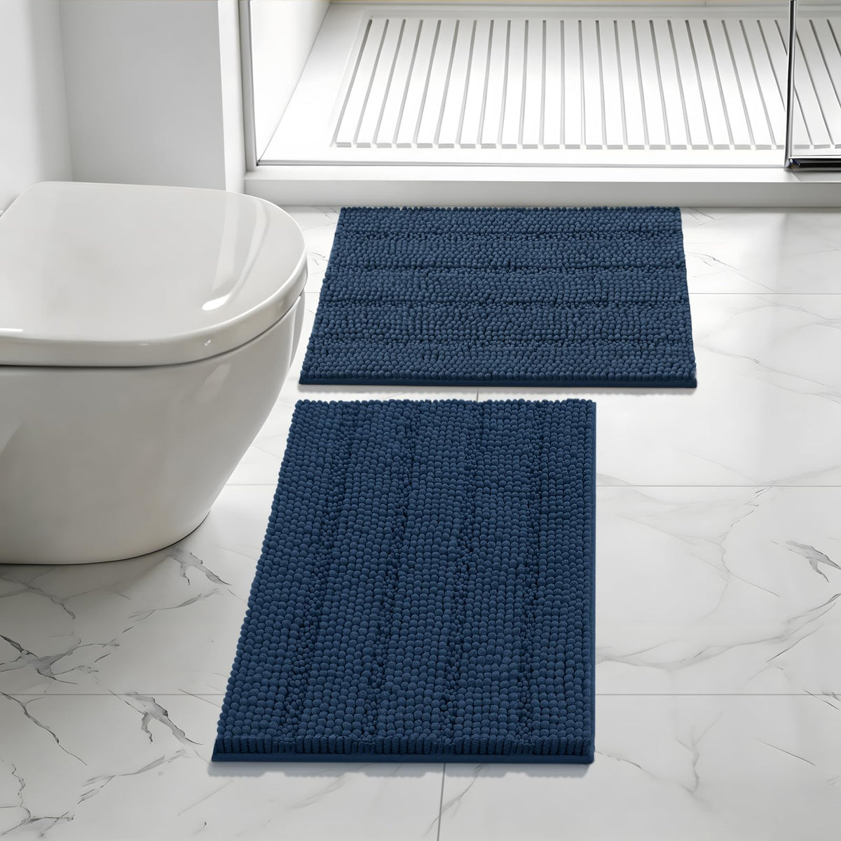 Bcoimo Small Bath Rug Mat,24x17 Chenille Non Slip Gray Bathroom Shower Mat