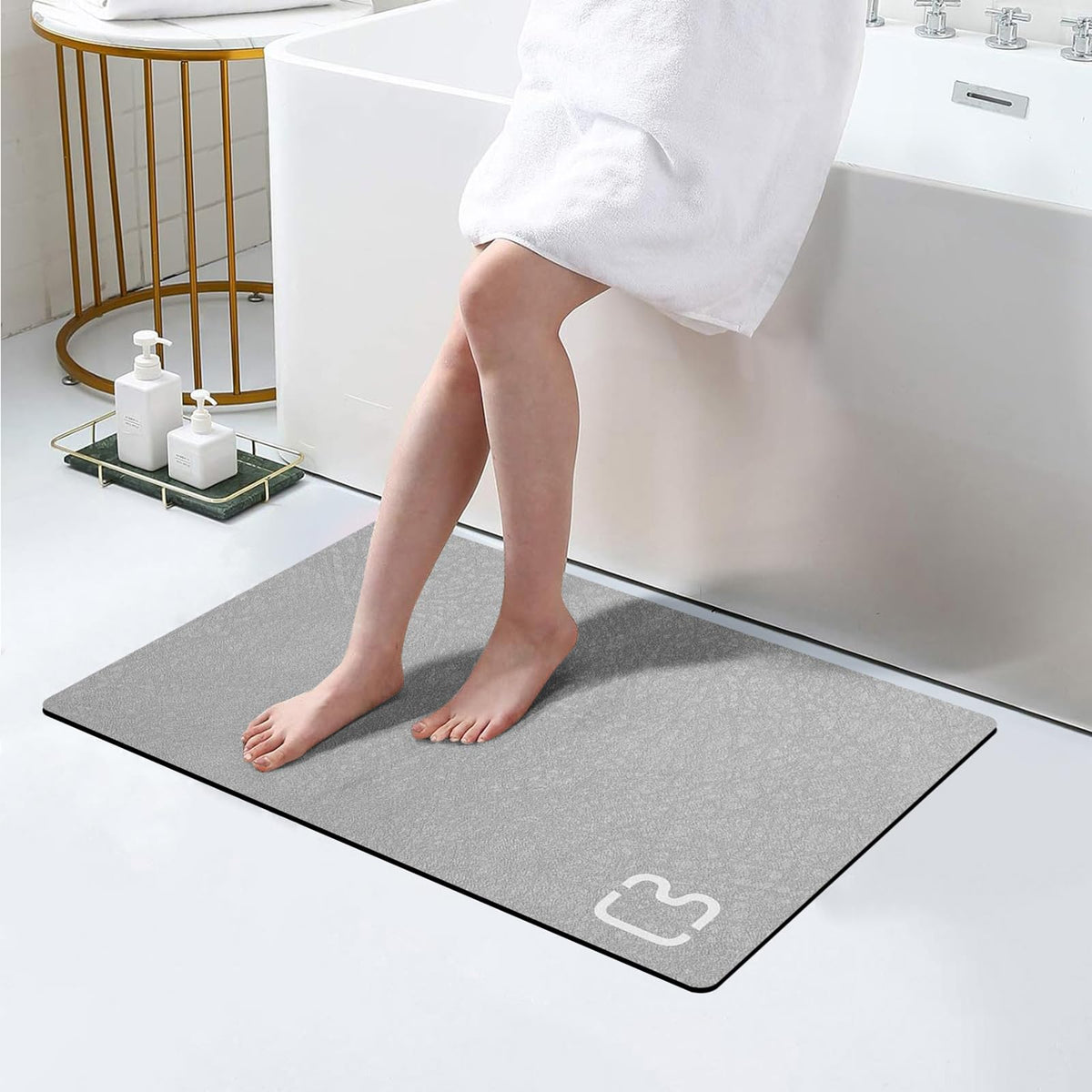 Diatomaceous Earth Bath Mat Stone Bath Mats for Bathroom,15.7"x23.6",Grey
