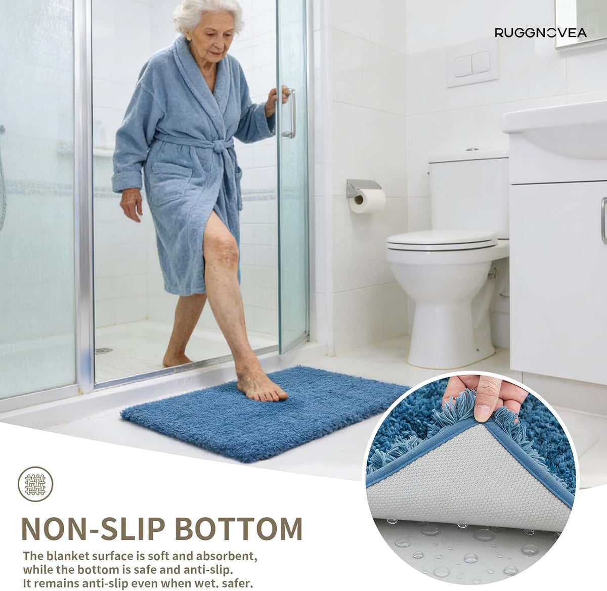 Microfiber Bathroom Rugs 24x17 Absorbent Soft Non Slip, Blue