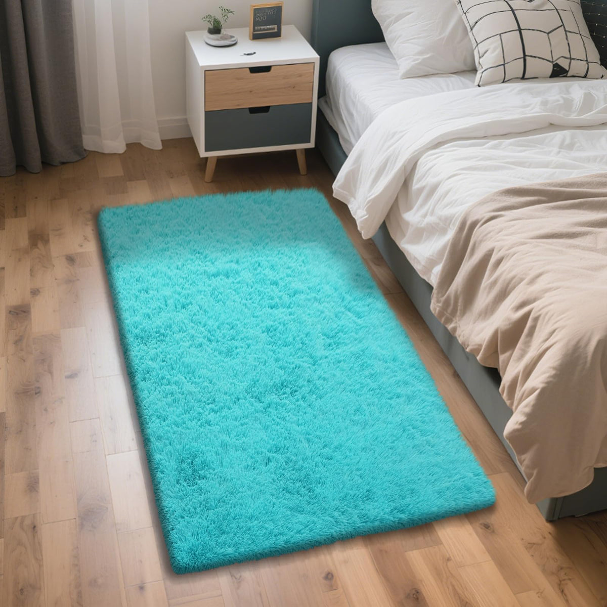 Beige 2x4 Area Rugs for Bedroom, Fluffy Shag Rug Small Rug Bedside Carpet