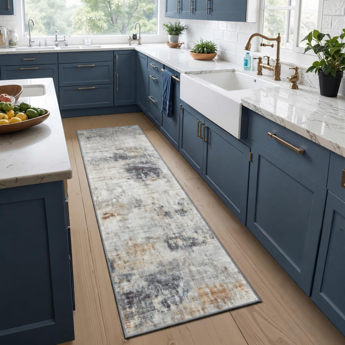 Toneed Washable 2x6 Non-Slip Runner Rug for Hallway Kitchen, Grey