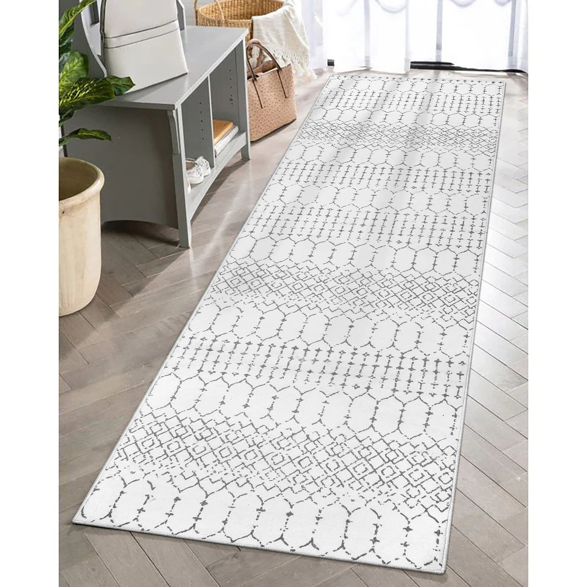 Lahome Moroccan Indoor Rugs for Entryway 2x3 Area Rug Non-Slip Backing Washable Inside Door Mats Low-Profile Throw Soft Rugs for Bathroom, Geometric Print Distressed Blue Rug for Kitchen Bedside Hana