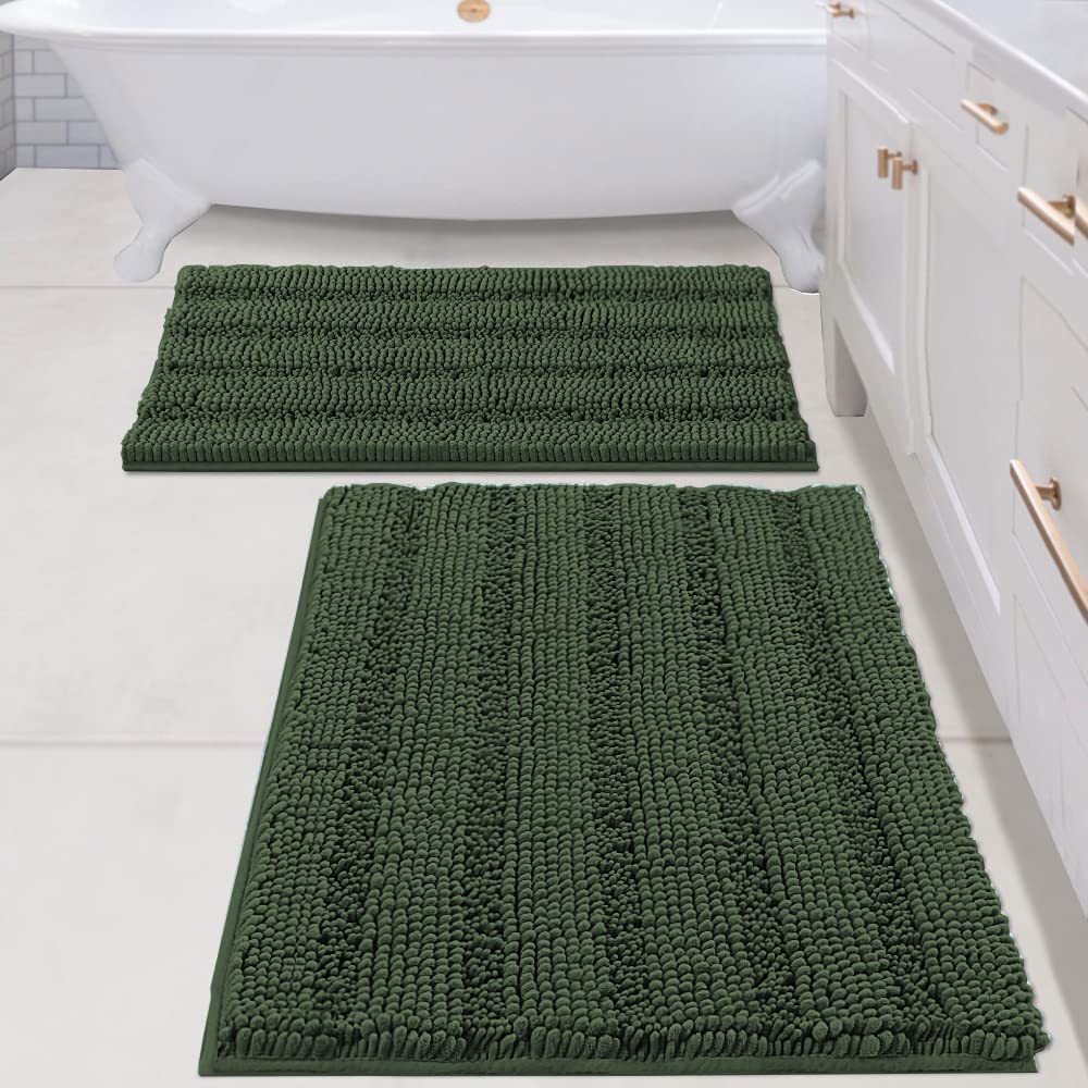 H.VERSAILTEX Bathroom Rugs Bath Rug Set 2 Piece Bathroom Contour Rug Toilet Mat Sets Non Slip Contour Bath Rug Ultra Thick Water Absorbent Striped Bath Mats Washable(47" x 17" Plus 20" x 20" U, Cream)