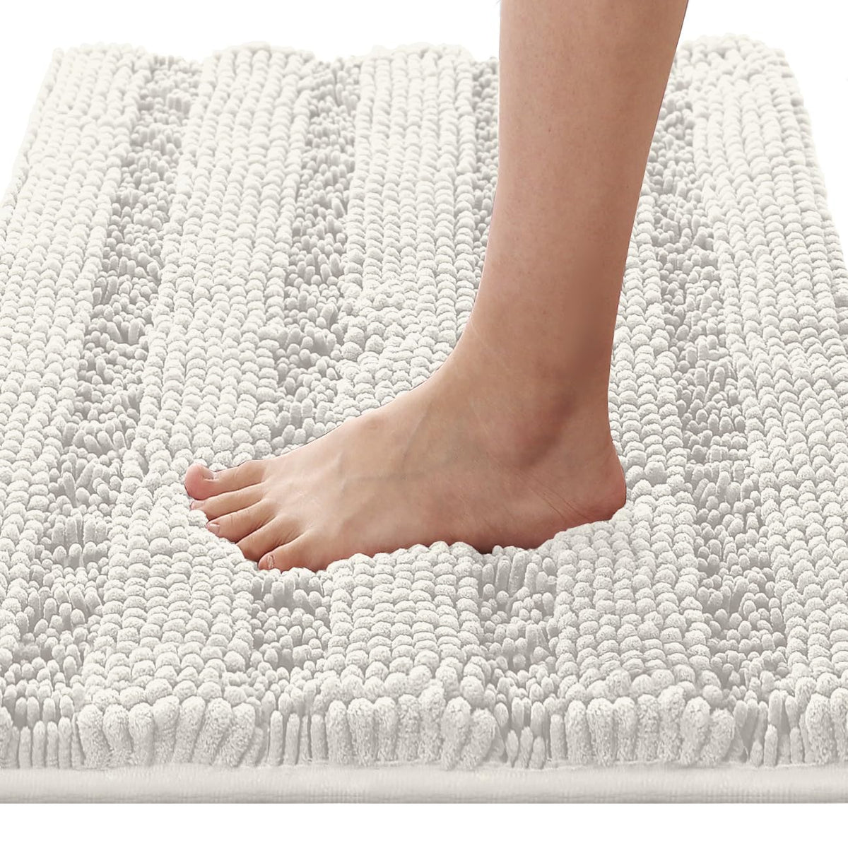 H.VERSAILTEX Bathroom Rugs Bath Rug Set 2 Piece Bathroom Contour Rug Toilet Mat Sets Non Slip Contour Bath Rug Ultra Thick Water Absorbent Striped Bath Mats Washable(47" x 17" Plus 20" x 20" U, Cream)