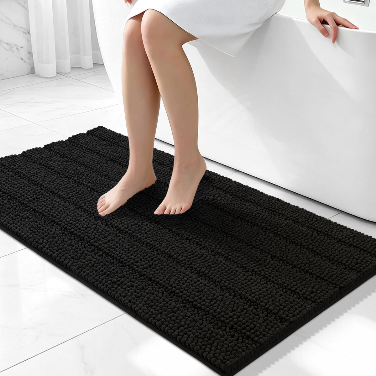 Bcoimo Small Bath Rug Mat,24x17 Chenille Non Slip Gray Bathroom Shower Mat