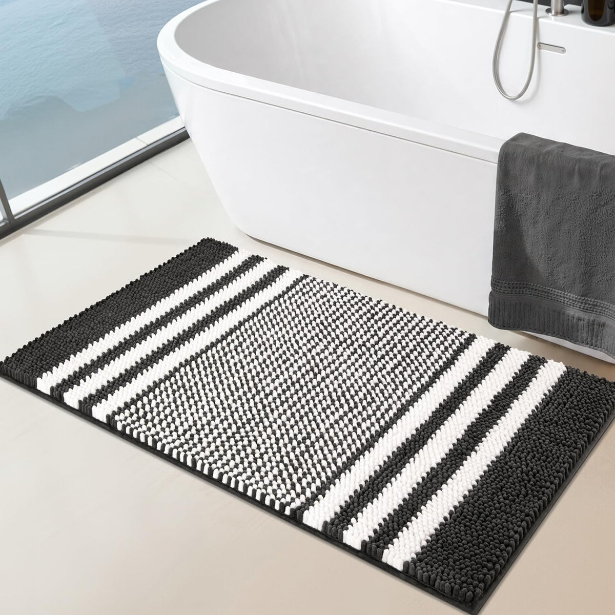 BSICPRO Bathroom Rugs Sets 2 Piece, Non Slip Striped Bath Mats, Sage