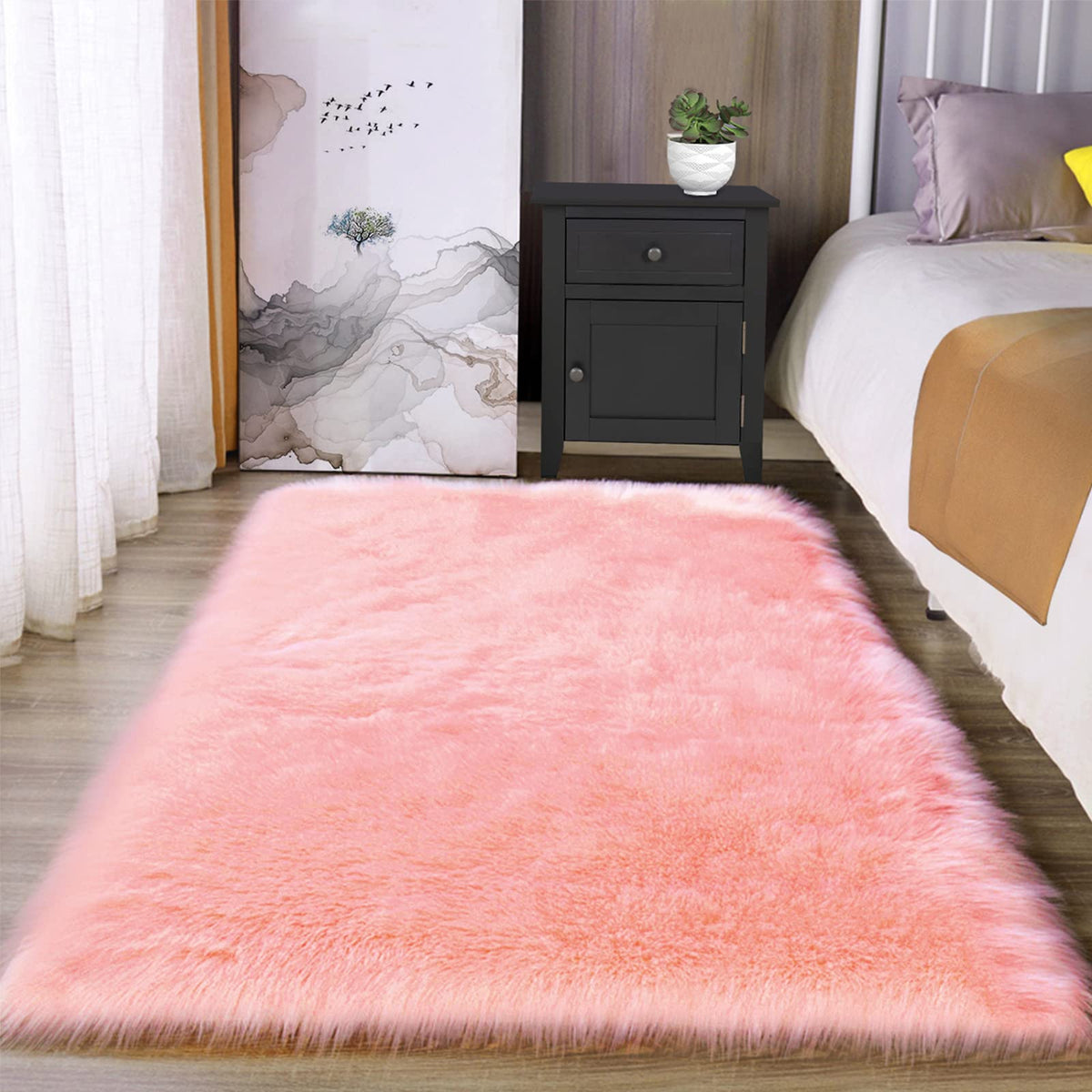 Latepis White Sheepskin Rug 2x3 Faux Fur Sheepskin Rug for Living Room Fluffy Washable Rugs for Bedroom Luxury Room Decor Furry Rugs Rectangle