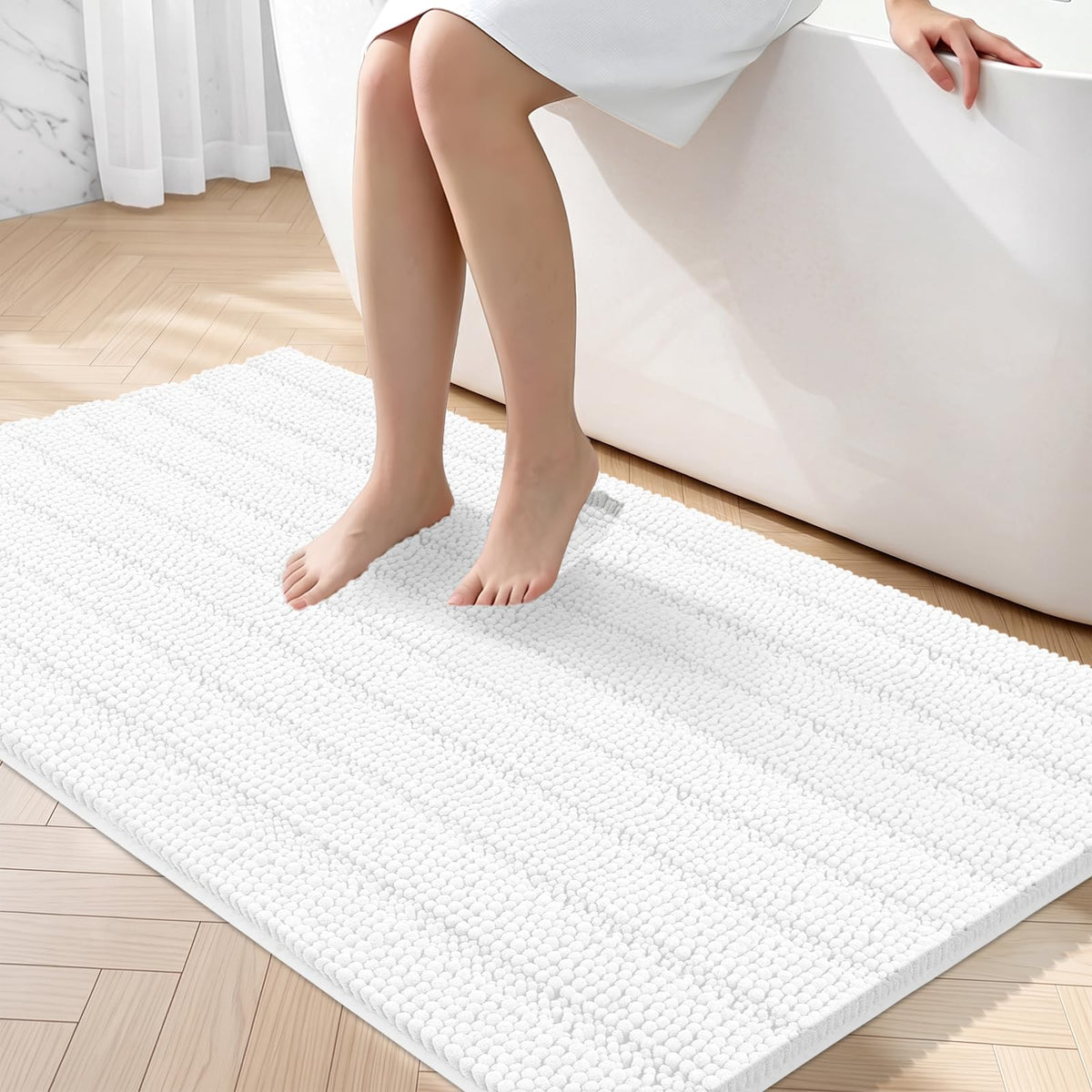 Bcoimo Small Bath Rug Mat,24x17 Chenille Non Slip Gray Bathroom Shower Mat