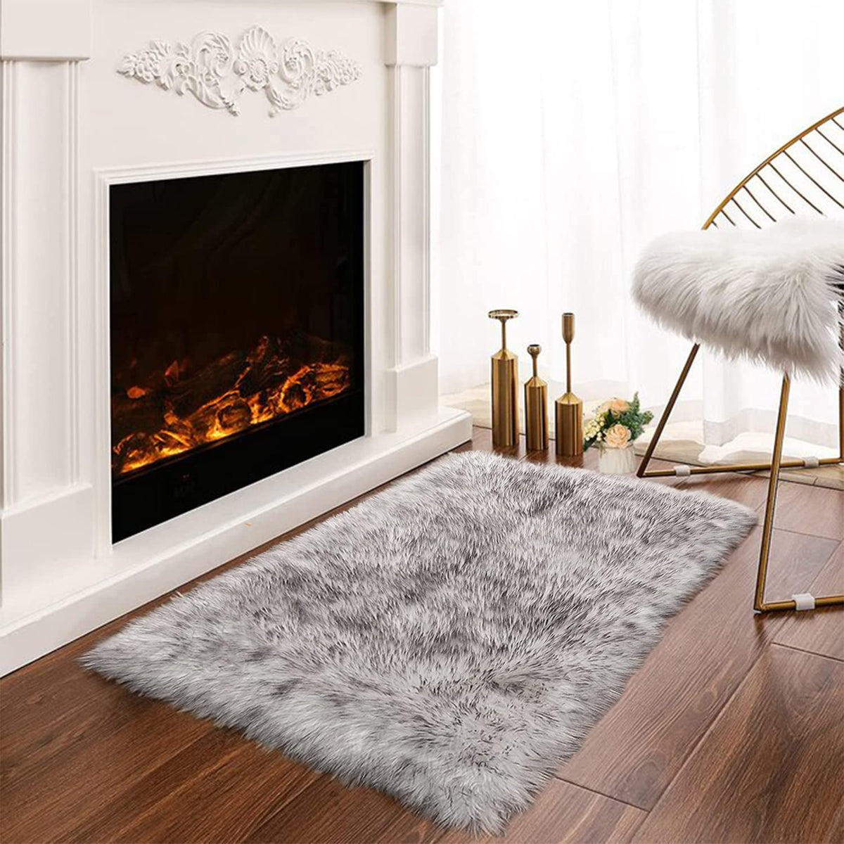 Latepis White Sheepskin Rug 2x3 Faux Fur Sheepskin Rug for Living Room Fluffy Washable Rugs for Bedroom Luxury Room Decor Furry Rugs Rectangle