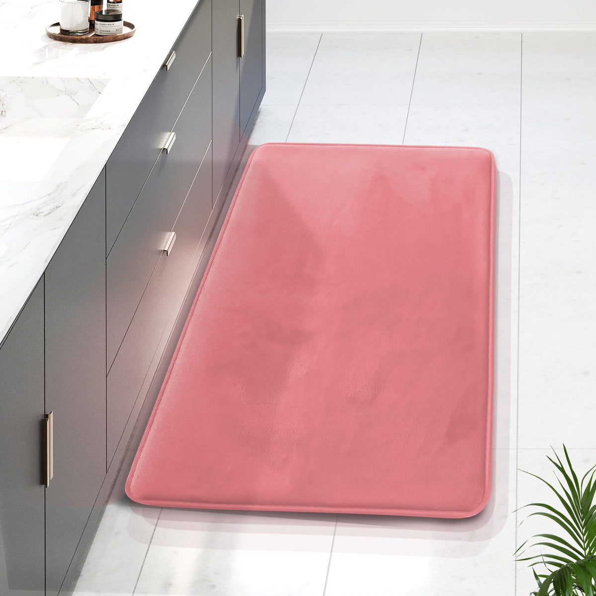 Clara Clark 3 Piece Bathroom Rugs Bath Mat Set, Velvet Memory Foam Bath Mats for Bathroom - Non-Slip, PVC Backing Bath Rugs, Washable - Dries Quickly, Grey