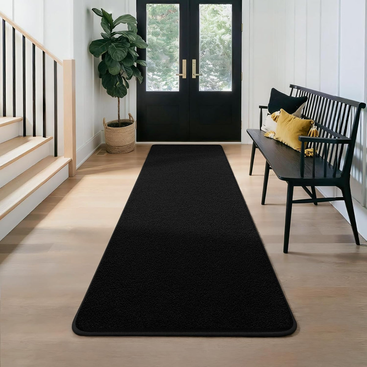 Modern Hallway Runner Rug, 2x6 Black Washable Non Slip Runner Rug