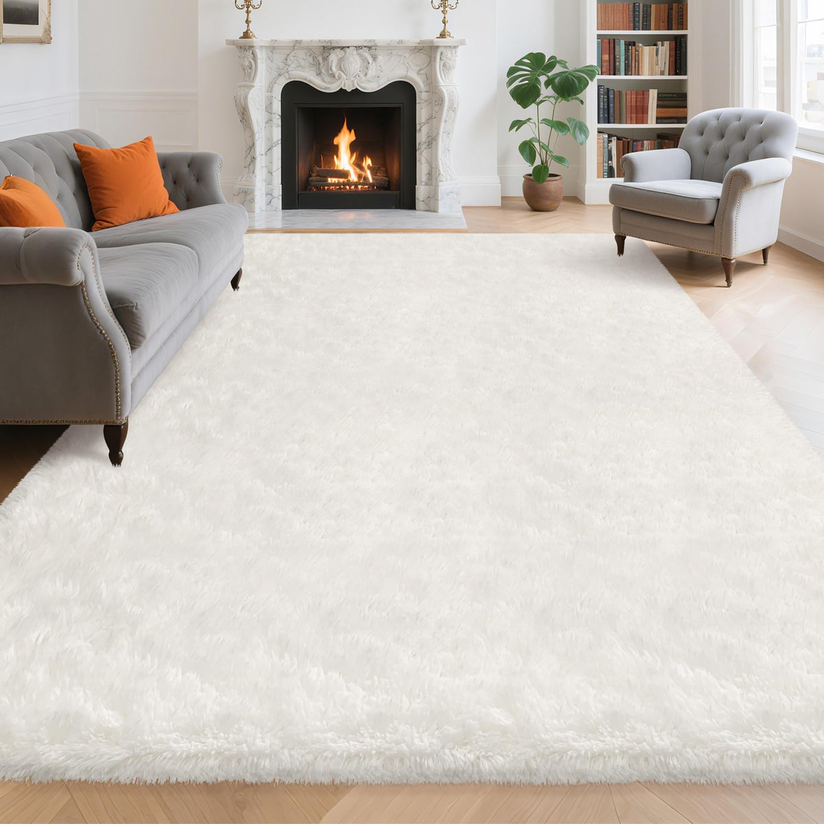 Soft Fluffy Beige Runner Rug for Bedroom, Bedside Long Rug Runner