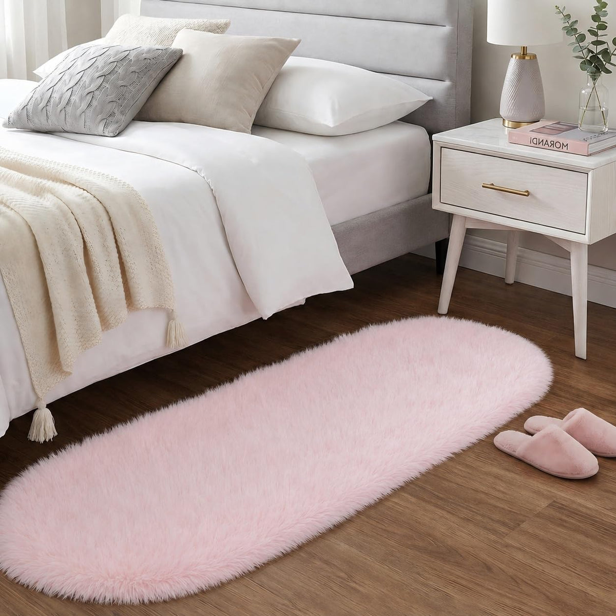 Baby Pink Fluffy Area Rug, Soft Washable, 2x5 Ft for Bedside