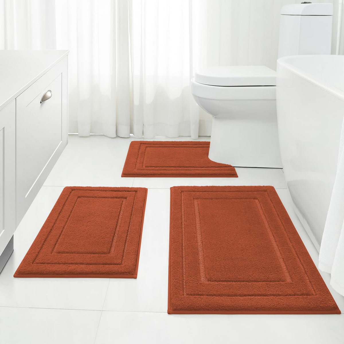 HOMEIDEAS Black Bathroom Rugs Set of 3, Non Slip Bath Mats
