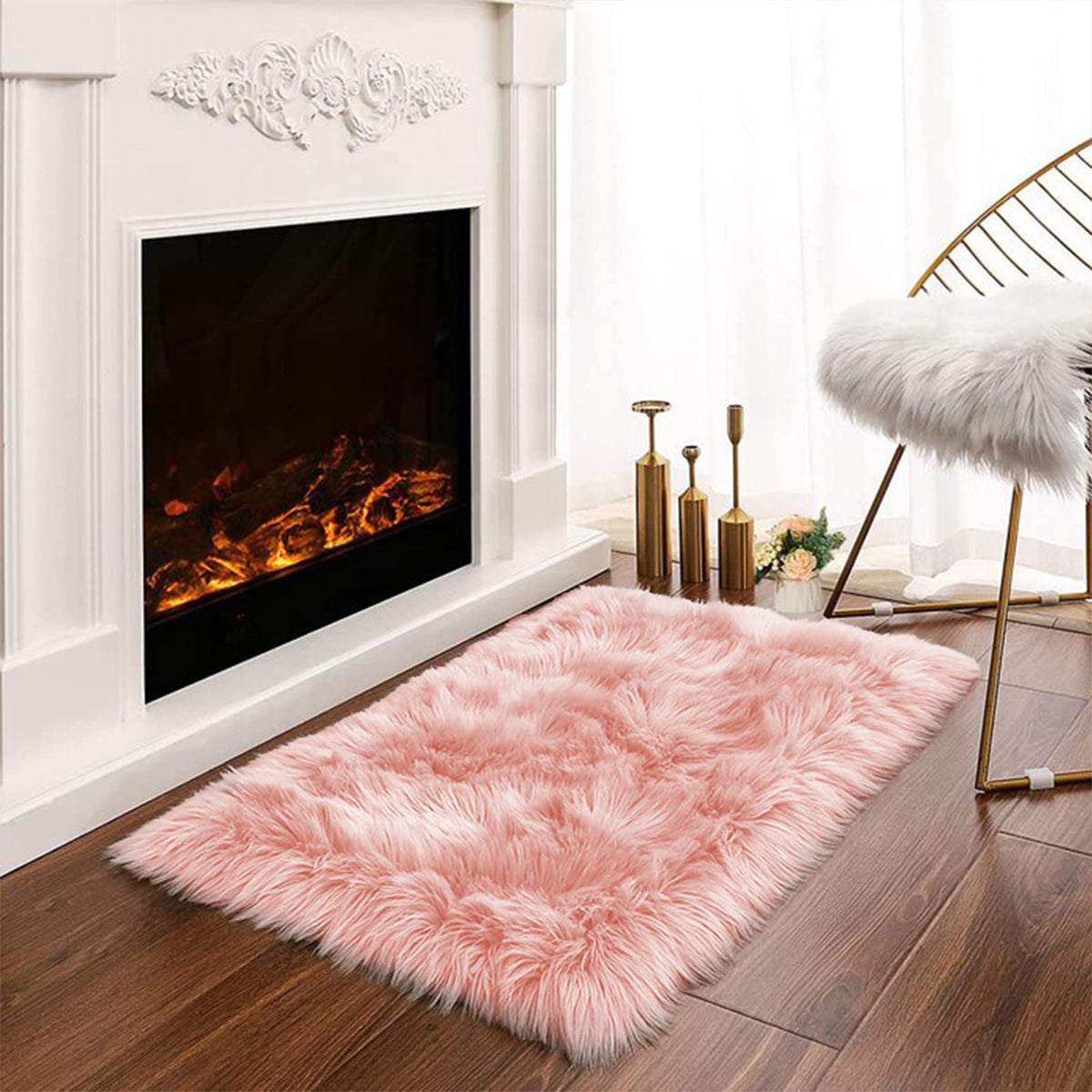 Latepis White Sheepskin Rug 2x3 Faux Fur Sheepskin Rug for Living Room Fluffy Washable Rugs for Bedroom Luxury Room Decor Furry Rugs Rectangle