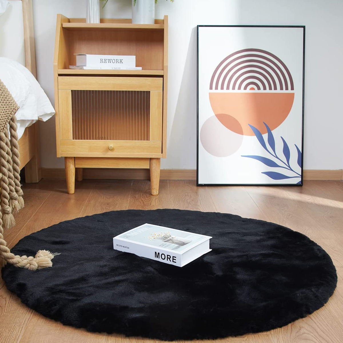 Ghouse Soft Faux Sheepskin Fur Rug 2x4 Black Fluffy Bedside Rugs Plush Rug Shag Nursery Carpet Area Rugs for Living Room Bedroom Playing Room Decor