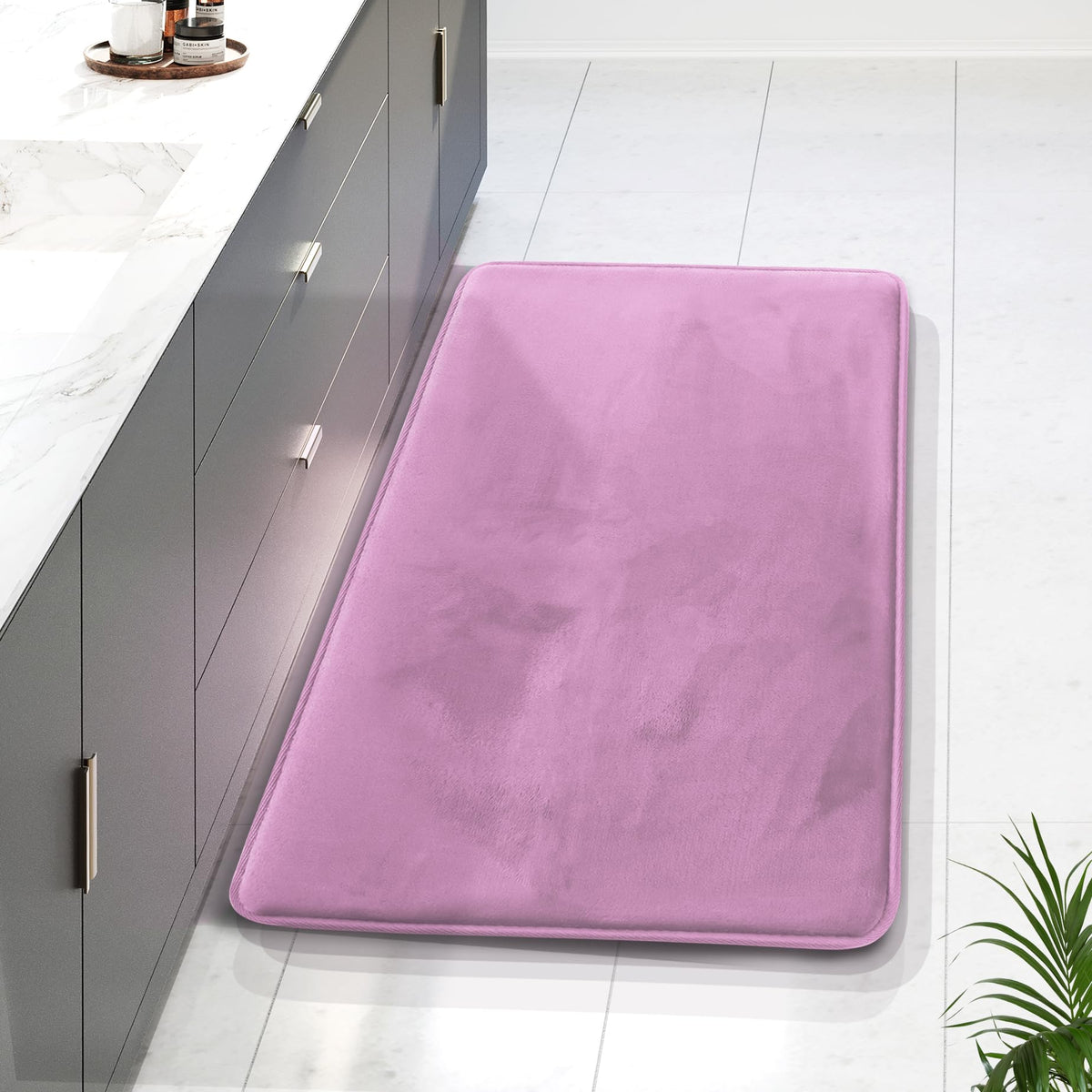 Clara Clark 3 Piece Bathroom Rugs Bath Mat Set, Velvet Memory Foam Bath Mats for Bathroom - Non-Slip, PVC Backing Bath Rugs, Washable - Dries Quickly, Grey