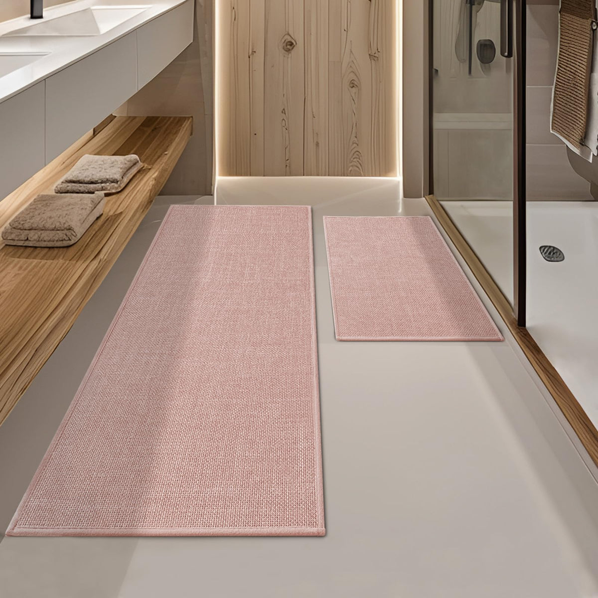 YIHOUSE Bathroom Rugs Thin Bath Mat Sets 2 Pieces Quick Dry,Beige