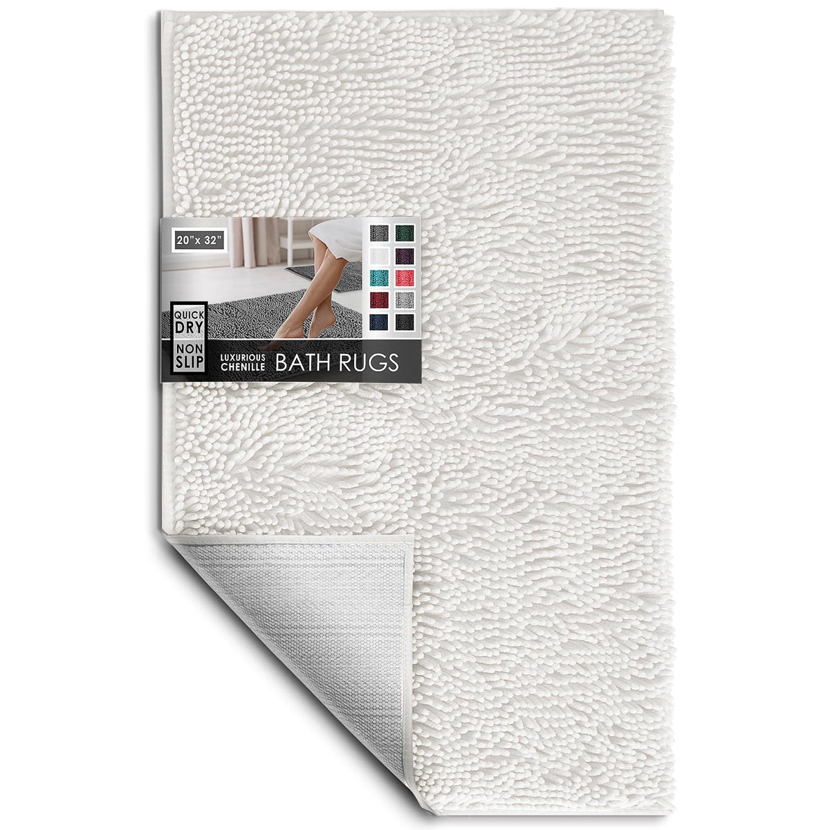 Hearth & Harbor Bathroom Rugs, Chenille Bath Mat - Machine Washable Bath Mats for Bathroom Non-Slip Backing Rubber, Quick Dry Bathroom Mat, 17 x 24 + 20 x 32 - Hunter Green