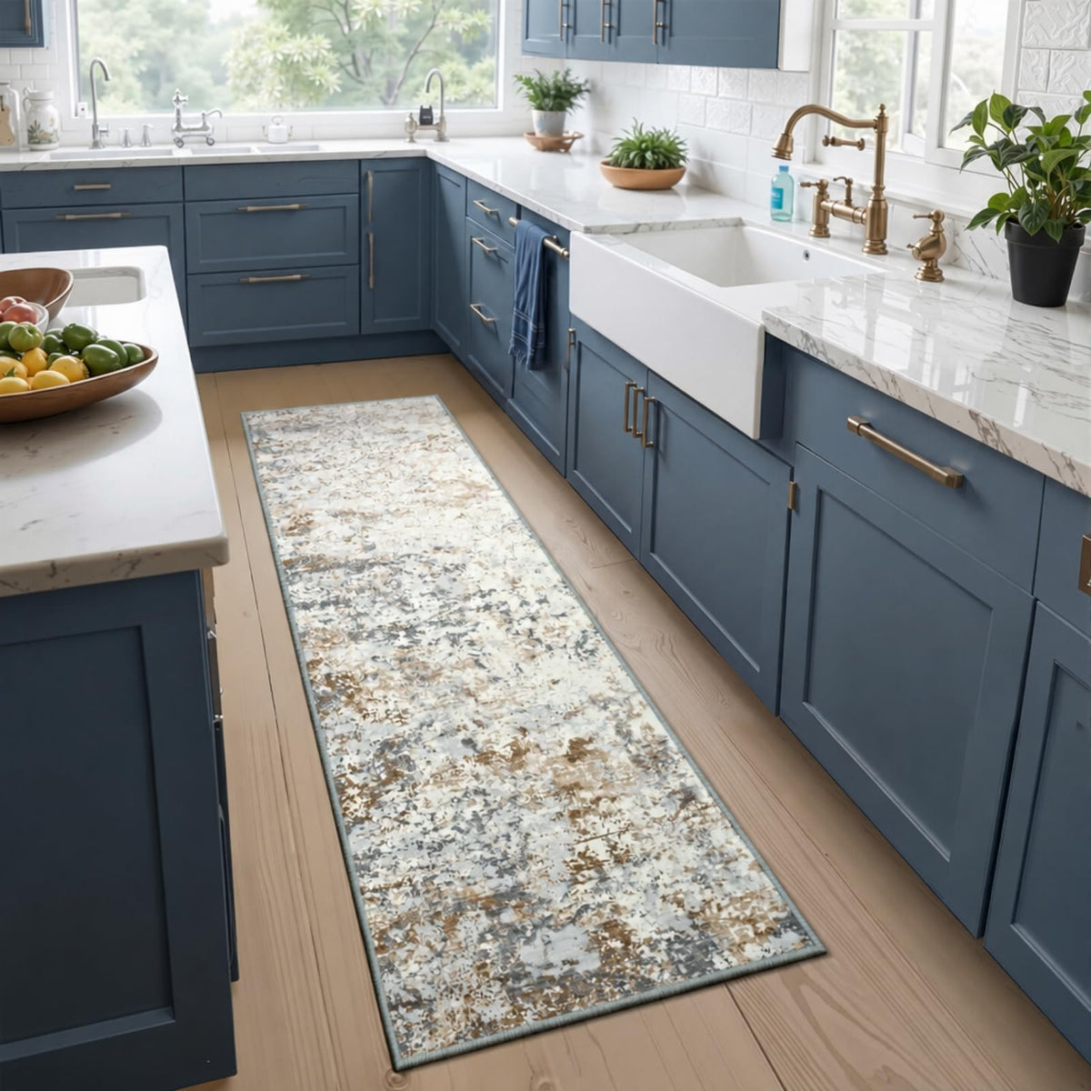 Toneed Washable 2x6 Non-Slip Runner Rug for Hallway Kitchen, Grey
