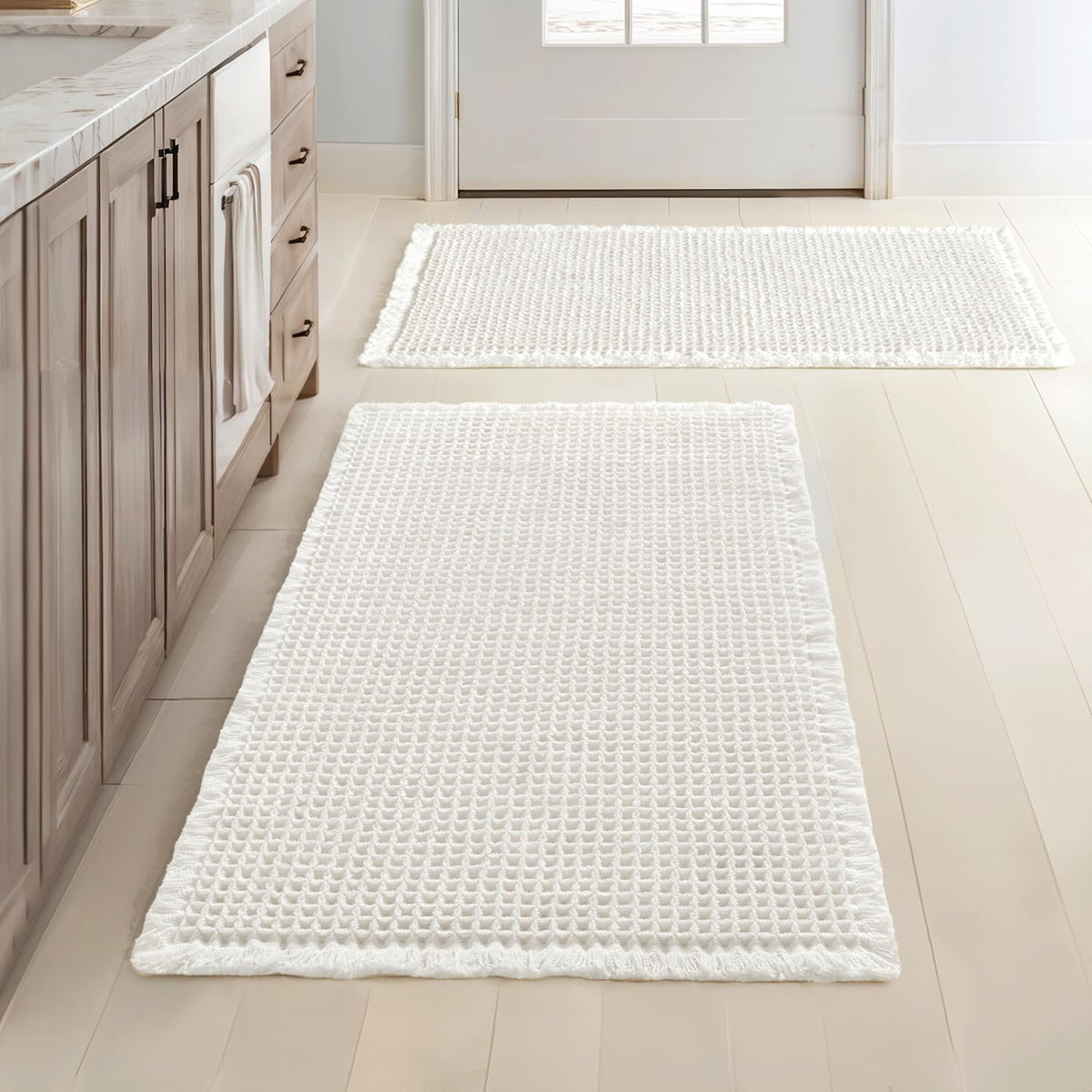 MIULEE Set of 2 Waffle Bathroom Rugs Boho Bath Mat Brown 18x30 Inch