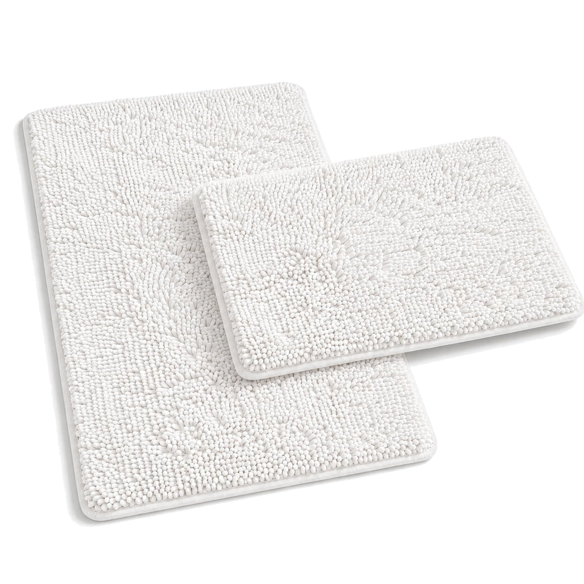 RUN HELIX Bathroom Rugs Set 2 Piece Thick Chenille Bath Mats, Soft Quick Dry Plush Absorbent Bath Rugs with Non-Slip PVC Backing, 32x20+24x16 Inch Black