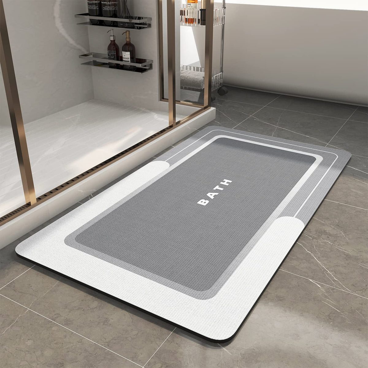 MontVoo-Bath Mat-Bathroom Mat Rug Non Slip Super Absorbent Stain Resistant Quick Dry Thin Bath Rug-Bath Mats for Bathroom Floor Bathtub Vanity-Bathmat Bath Rug Easy Care-17"x27" Grey